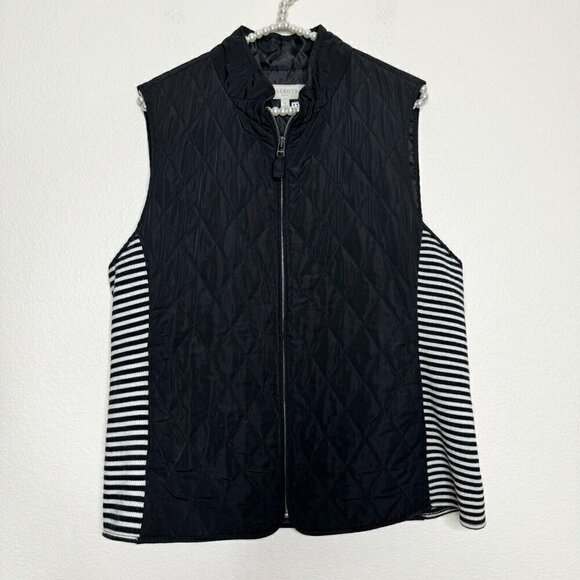 Talbots Jackets & Blazers - Talbots Black White Quilted Puffer Side Stripe Zip Up Front Outerwear Vest Large